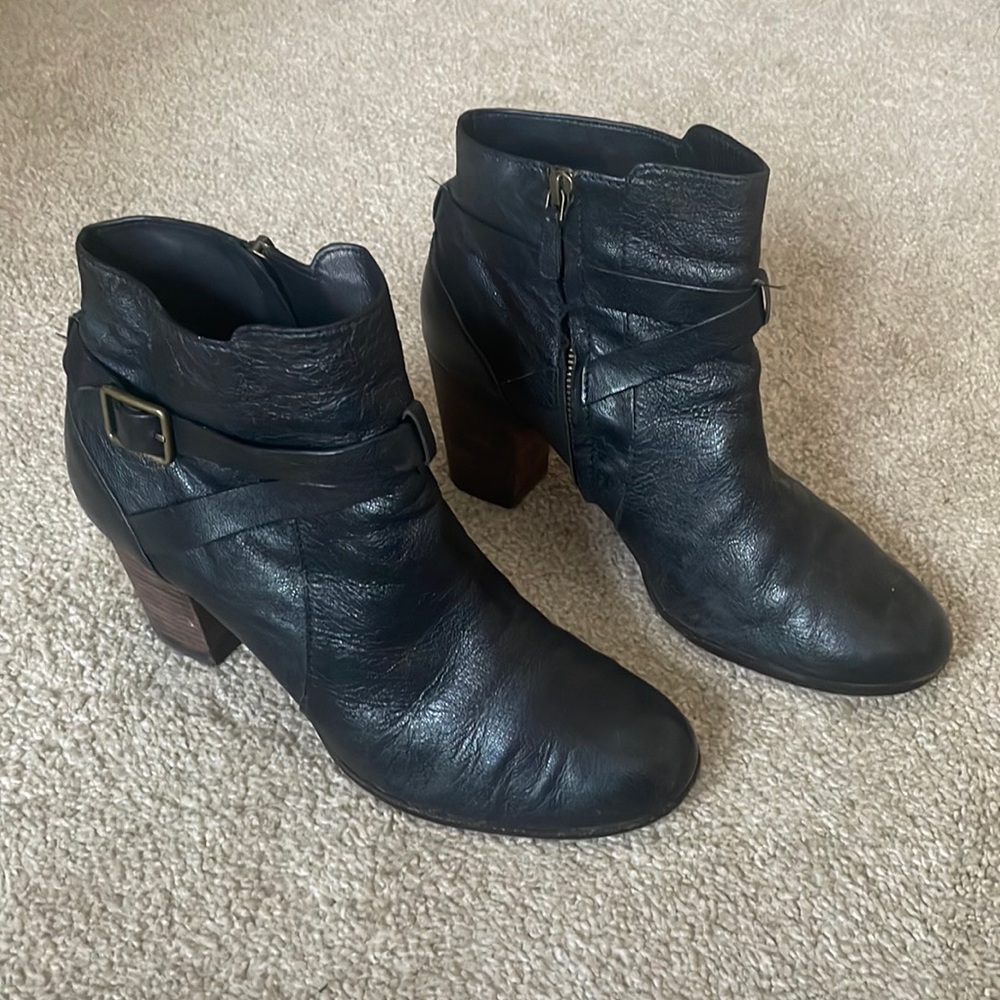Cole Haan Cassidy Ankle Boots with Strap and Buckle Black Leather